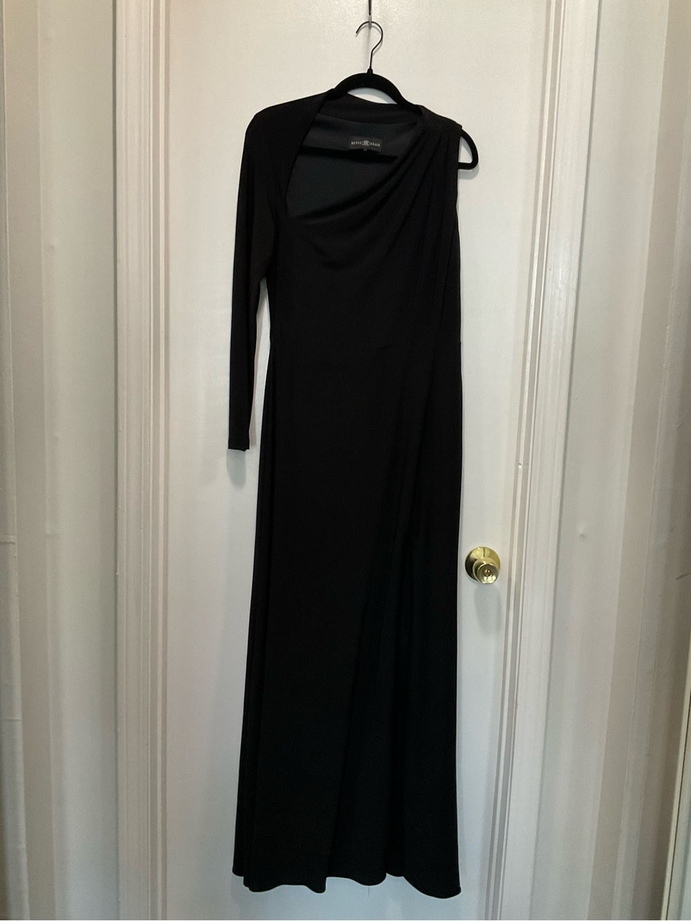 Long Black Draped One-Shoulder Dress
